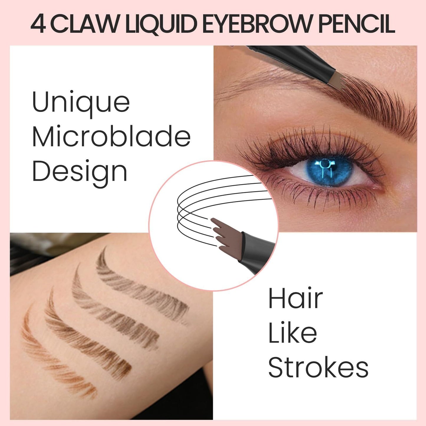 4-Tip Eyebrow Pen 3D Waterproof Microblading Eyebrow Pen,Natural Makeup Long-Lasting Fine Stroke Magic Eyebrow Pencil,Light Brown