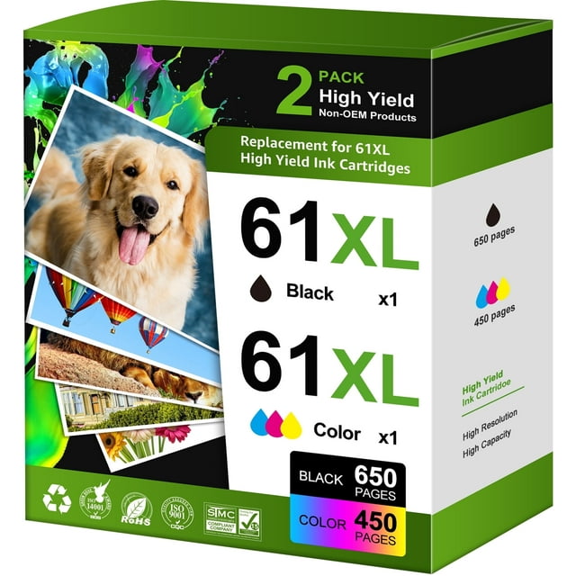 61XL Ink Cartridges Compatible for HP 61 Ink Cartridge for Printer ink 61 for Deskjet 2541 OfficeJet 4630 HP Envy 4501 4500 Printer (2-Pack)