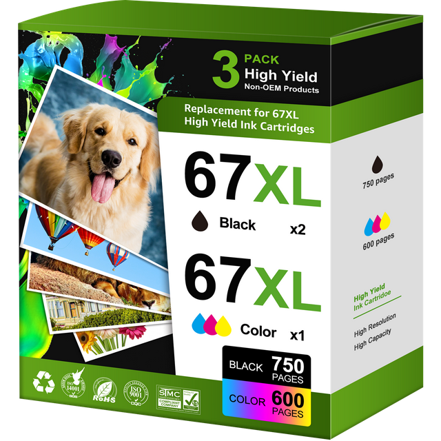 67XL 67 Ink Cartridges Compatible for HP Ink 67 67XL Black Color Combo Pack for Envy 6000 6055 6055e 6052 6058 Envy Pro 6455 6455e Deskjet 2755e 2755 4140 4155e Printer