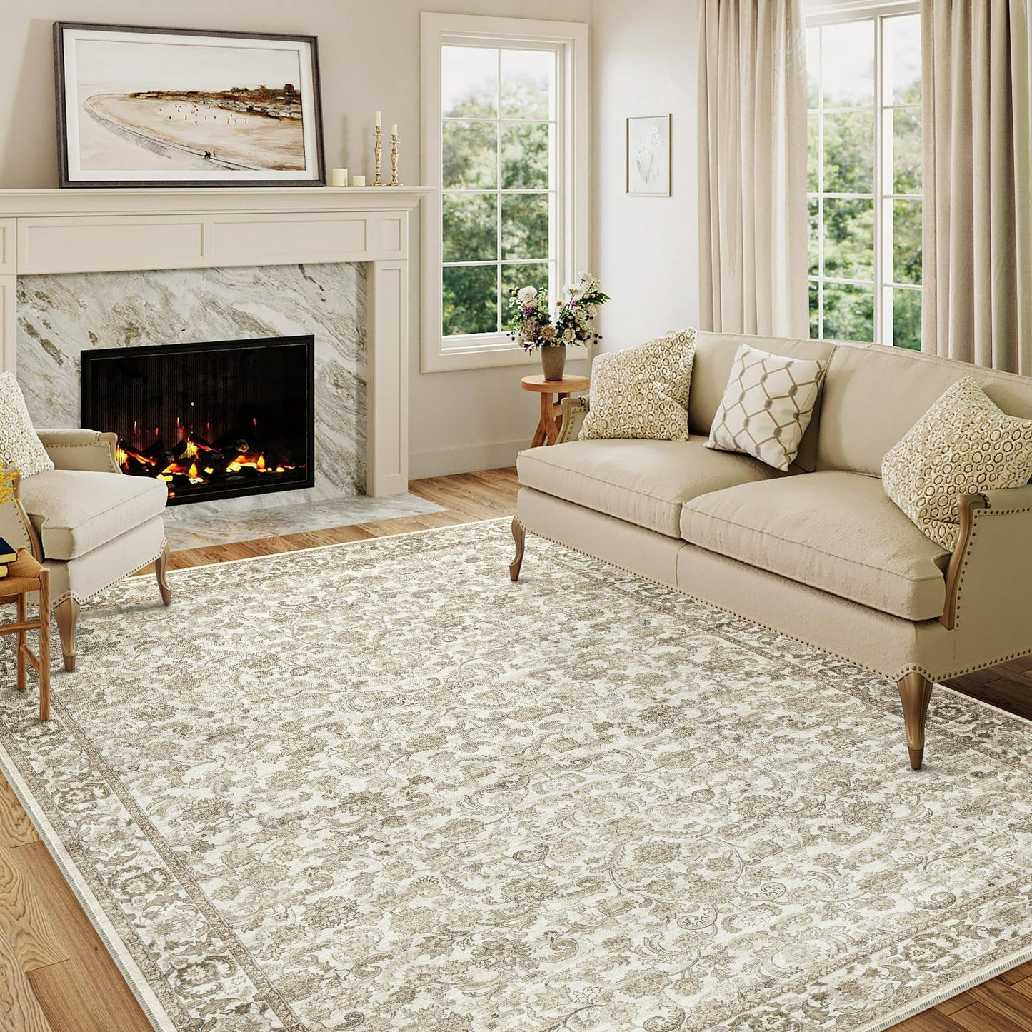 BERTHMEER Vintage Brown Large Area Rugs 8’x10' Clearance for Living Room Bedroom Office Dining Room Farmhouse Oriental Rugs Non Slip Washable Traditional Distressed Rugs