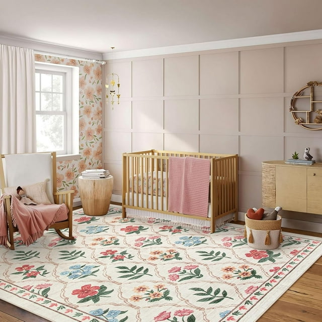 Lahome Decor 8'x10' Moroccan Boho Area Rugs,8x10ft Large Washable Bedroom Rugs,Soft Non Slip Non-Shedding Kitchen Mat Indoor Office Carpet for Living Dining Playroom Nursery Beige