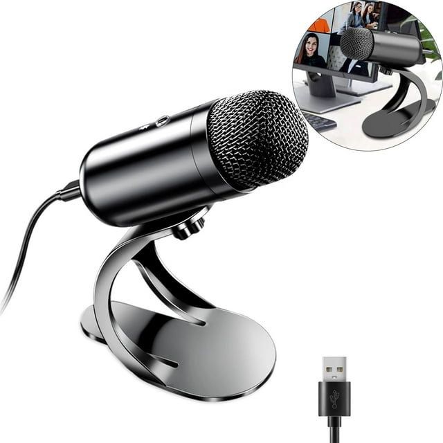 Usb Microphone,USB Computer Microphone, Podcast Mic Desktop with Mute Button for Recording Streaming, Omnidirectional Condenser, Plug&Play Stand with Volume Control for PC, Laptop, Mac, YouTube