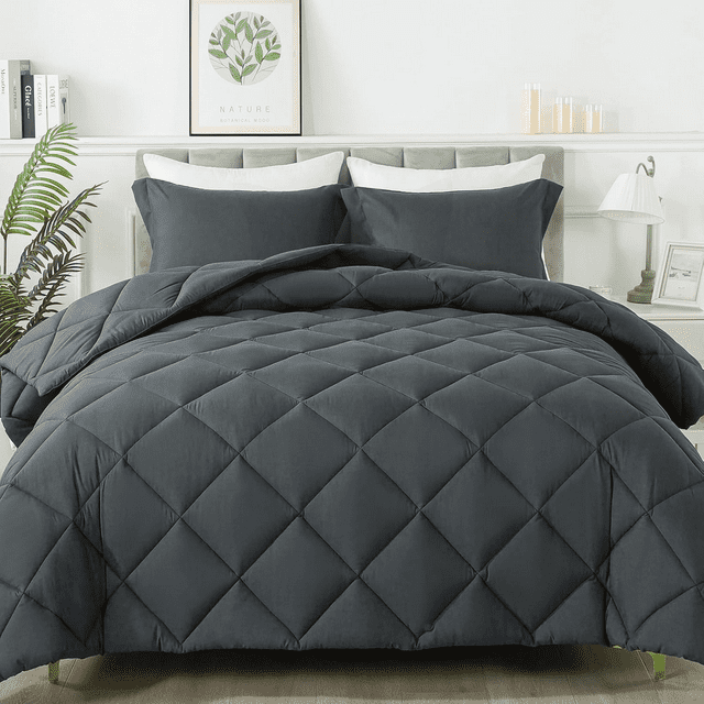 WISHEAD Comforters Queen Size All Season Soft Quilted Down Alternative Bedding Duvet Insert with Corner Tabs, Machine Washable, Light Grey