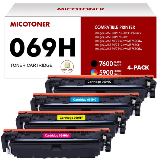 069H CRG-069H 069 4-Pack High Yields Toner Cartridge Compatible for Canon 069H 069H MF753Cdw MF751Cdw LBP674Cdw LBP673Cdw LBP674Cx MF752Cdw MF756Cx (Black Cyan Magenta Yellow)