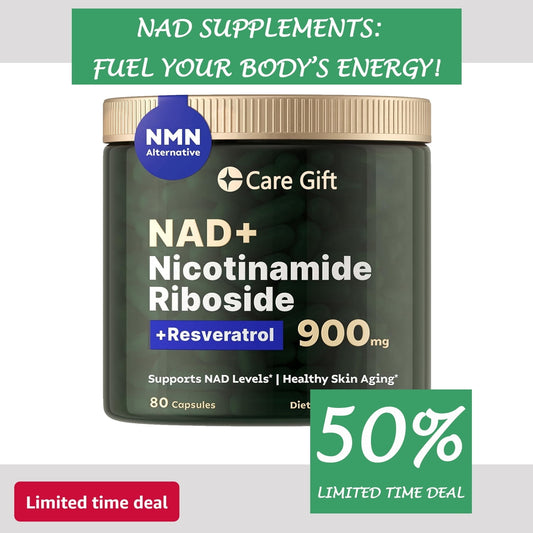 1PACK Care Gift NAD Supplement, NAD Nicotinamide Riboside Resveratrol 900mg,Energy, Focus - 80 Capsules