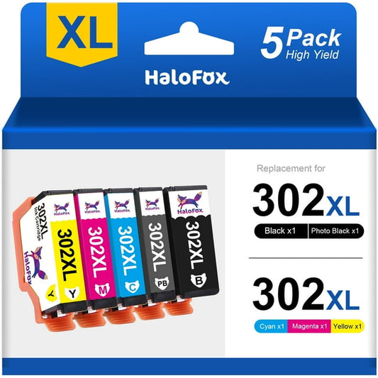 302 Ink Cartridge for Epson 302XL 302 XL T302XL Ink Cartridges for Expression Premium XP-6000 XP-6100 Printer (Black Photo Black Cyan Magenta Yellow, 5-Pack)