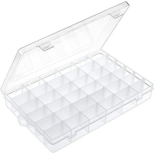 36 Grids Clear Plastic Organizer Box with Adjustable Compartment Dividers Rock Collection Box for Bead, Nails, Jewelry, Art, DIY Crafts, Fishing Tackle, Small Items Organizers and Storage