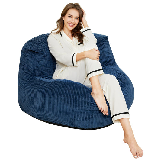 Vccoem 3FT Bean Bag Chairs for Kids/Teens with Memory Foam Filling Bean Bag Sofa with Handle Ultra Soft Washable Corduroy Fabric Lazy Sofa for Living Room Bedroom College Dorm，Navy blue
