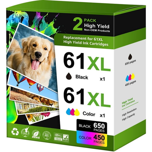 61XL Ink Cartridges Compatible for HP 61 Ink Cartridge for Printer ink 61 for Deskjet 2541 OfficeJet 4630 HP Envy 4501 4500 Printer (2-Pack)