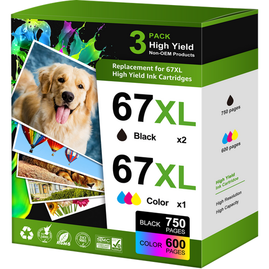 67XL 67 Ink Cartridges Compatible for HP Ink 67 67XL Black Color Combo Pack for Envy 6000 6055 6055e 6052 6058 Envy Pro 6455 6455e Deskjet 2755e 2755 4140 4155e Printer