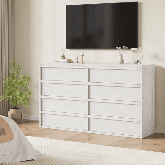 8 Drawer Dresser for Bedroom,54"Wide Modern Double Dresser Organizer Chest of Drawers for Living Room,White