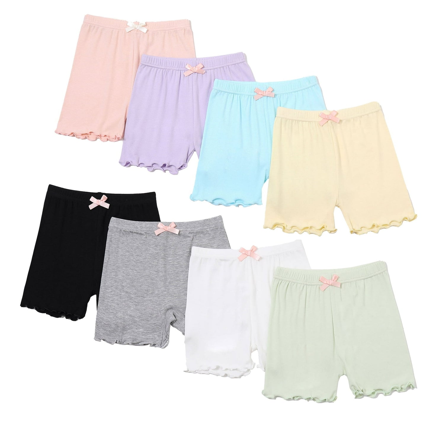 Chicduo Girls Cute Summer Safety Pants Anti-Slip Leggings Bow Kids Solid Color Shorts, 8 Pieces,Suitable for 3-10Years Old.