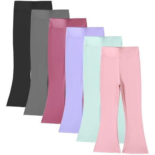 Chicduo Girls' high Waisted Flared Pants, Children's Fashionable Dance Pants, 6-Piece set, Suitable for Ages 4-12