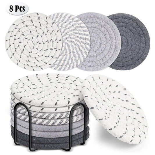 Coasters for Drink Absorbent, Coasters For Drinks,5 Colors Drink Coasters with Holder, Woven Coasters Set for Coffee Table, Wooden Table Decor, Home Decor, 4.3 Inches