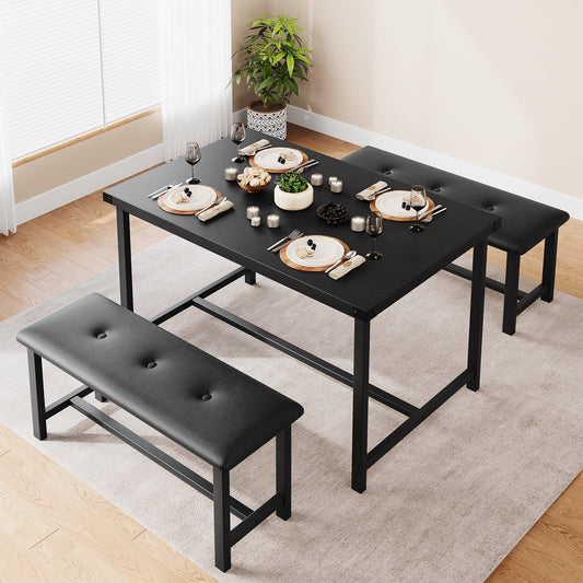 Dining Table Set Kitchen Table with 2 Upholstered Benches,Rectangular Dining Room Table Set,3 Piece Kitchen Table Set