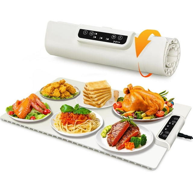 Electric Warming Tray:Full Surface Heating Tray for Food,3 Temperature Settings Food Warmer Mat Hot Plate,Roll Up & Portable,Premium Silicone Food Warmers Trays for Parties Buffets,Travel,Daily Use