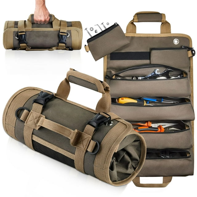 Enroslu Tool Bag Roll Up, Heavy Duty Roll Up Tool Bag, Tool Roll Bag Organizers, 900D Waterproof Oxford Cloth, Gifts for Electrician,Carpenter, Plumber, Mechanic, Hobbyist