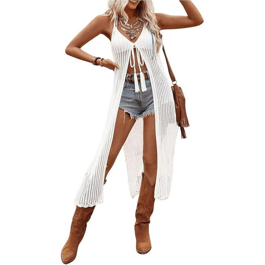Women's Swimsuit Cover Up Bikini Sexy Beach Dress Suspender Crochet Hollow Beach Cover Up for Women