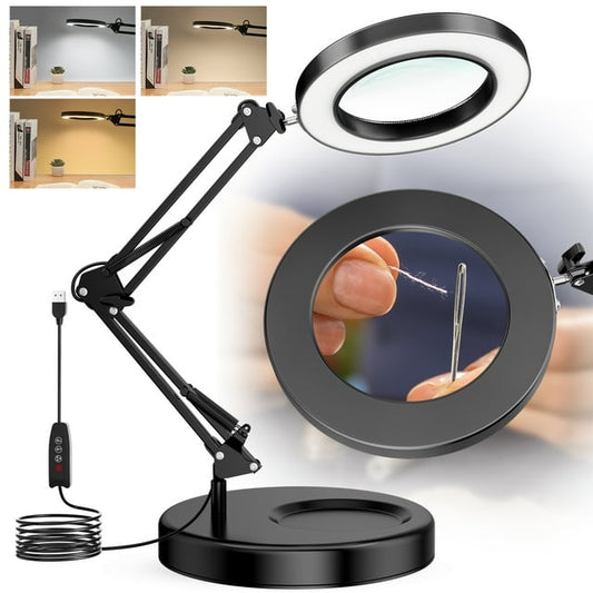Magnifying Glass with Light,10X Light Magnifier Lamp with Stand,Hobby Light with 3 Color Modes, 72 LEDs-Hands Free Magnifiers Desk Lamp for Close Work, Repair, Reading, Crafting