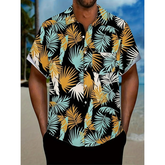 Men's Hawaiian Shirt Short Sleeve Tropical Vacation Button Down Beach Floral Palm Shirts