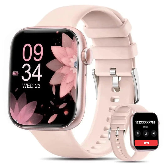 Mingdaln 2025 New 1.85-inch Men Women's Smartwatch with Answer/Make Calls/100 Sports Modes/Message Reminder, IP67 Waterproof Fitness Tracker for Android Iphone Devices（Pink）