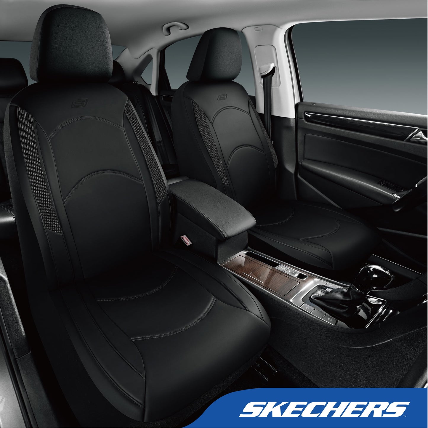 Skechers Leather Front Car Seat Cover – Stylish Diamond Design, Universal Fit - Black