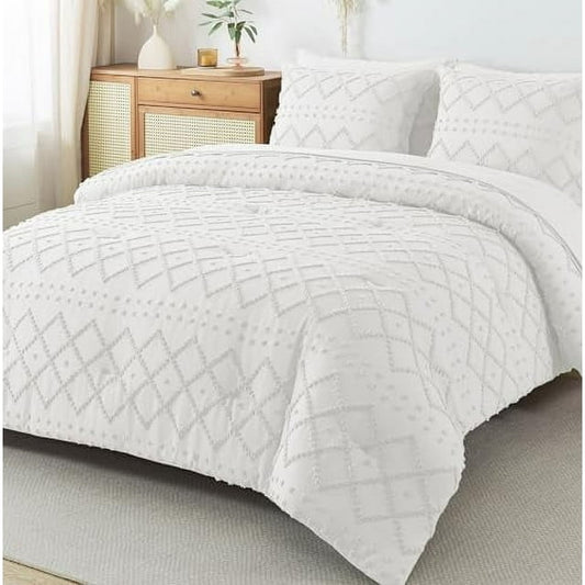Vccoem Queen Comforter Set Soft and Comfortable All Season Bedding Includes Bed Sheets Cozy Comforter for Bedroom Upgrade Enhance Your Sleep Experience，White