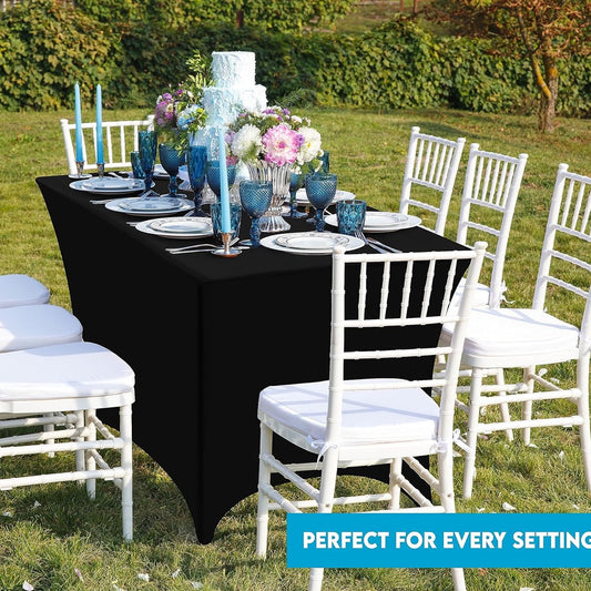 Spandex Tablecloth 1 Pack [8FT, Black] 190GSM Stretch Table Cloth Fitted Cover Rectangular