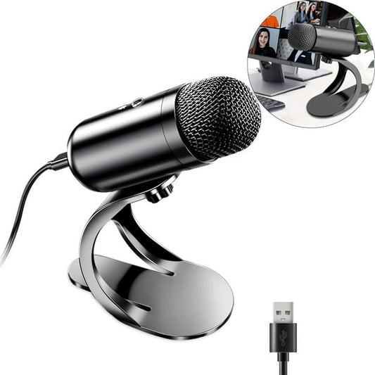 Usb Microphone,USB Computer Microphone, Podcast Mic Desktop with Mute Button for Recording Streaming, Omnidirectional Condenser, Plug&Play Stand with Volume Control for PC, Laptop, Mac, YouTube