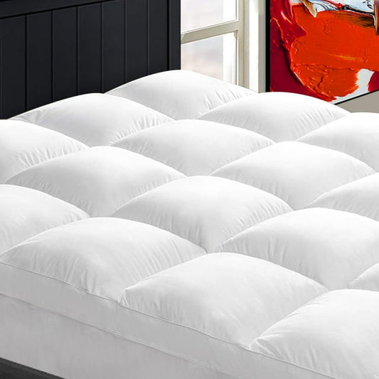 WISHEAD Breathable Fluffy Soft Mattress Topper,Extra Thick Mattress Pad Cover for Back Pain,Cooling Mattress Protector with 8-21 Inch Deep Pocket,(White Queen)