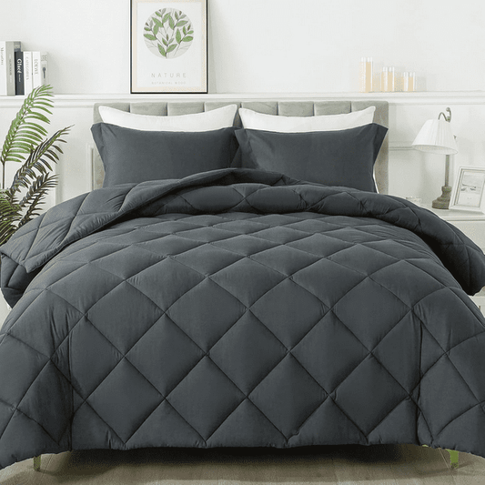 WISHEAD Comforters Queen Size All Season Soft Quilted Down Alternative Bedding Duvet Insert with Corner Tabs, Machine Washable, Light Grey