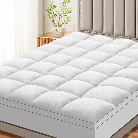 WISHEAD Mattress Topper Queen Size - Extra Thick Mattress Pad Cover Pillow Top with 8-21" Deep Pocket with Breathable Cooling Mattress Cover, White