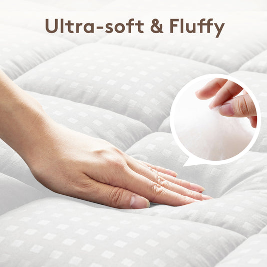 WISHEAD Queen Mattress Pad - Quilted Fitted Mattress Topper Protector with 8-21 Inches Deep Pocket, Breathable Fluffy Soft Bed Cover, Machine Washable, White