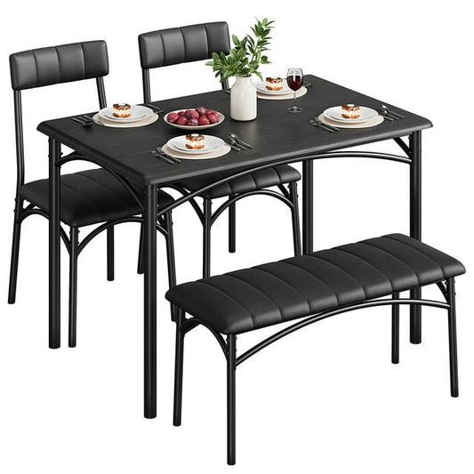 WhizMax Kitchen Table and Chairs for 4, Rectangular Kitchen Table Set with Upholstered Bench, for Small Space, Apartment, Dinner-Black