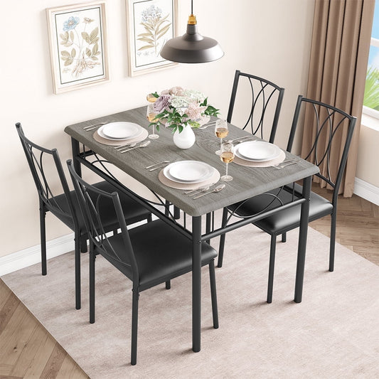 Whizmax 5-Piece Rustic Gray Dining Table Set for 4 with Upholstered Chairs - Space-Saving Rectangular Kitchen Table and Chairs for Small Spaces Apartments Compact Kitchen Dining Room