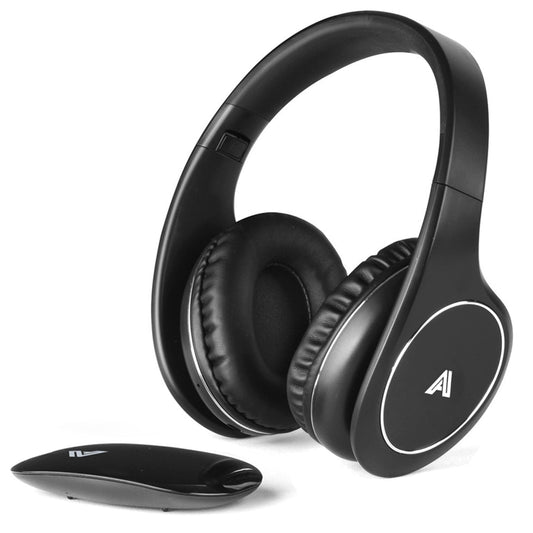 Wireless Headphones for TV Wired Over Ear Headphones Stereo Headset with 2.4GHz RF Transmitter Optical RCA AUX FM Radio 100ft Wireless Range Head Phones (Black)