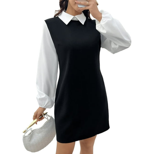 Women's Dresses Long Sleeve Lantern Sleeve 2-in-1 Dress Casual Spring Fall Outfit for Holidays Wedding Guests Business Everyday Wear (Black)